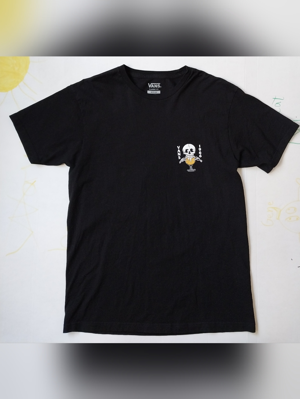 Vans Black Short-Sleeve Tee with Skull & Gold Sundae Graphic